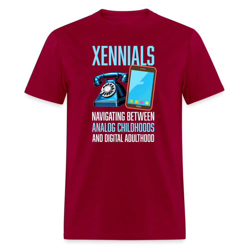 Xennial Analog and Digital Tshirt - dark red