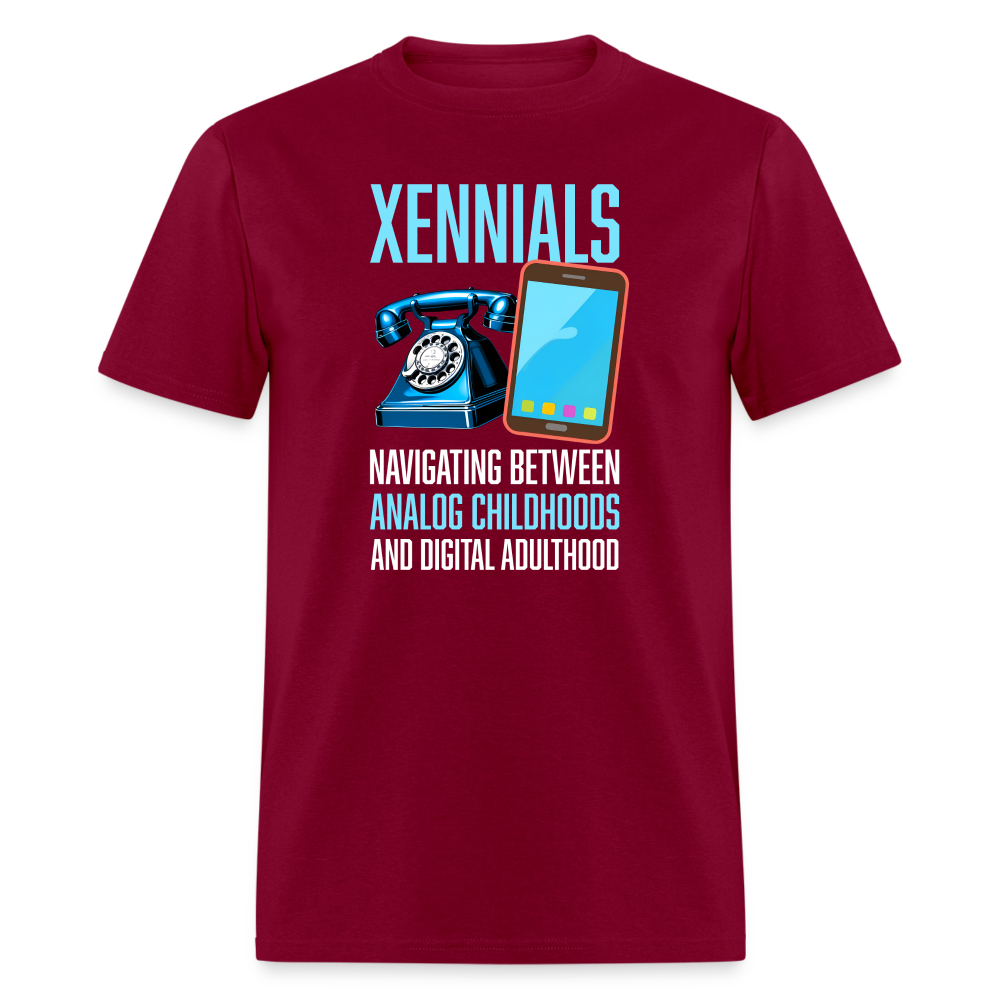 Xennial Analog and Digital Tshirt - burgundy