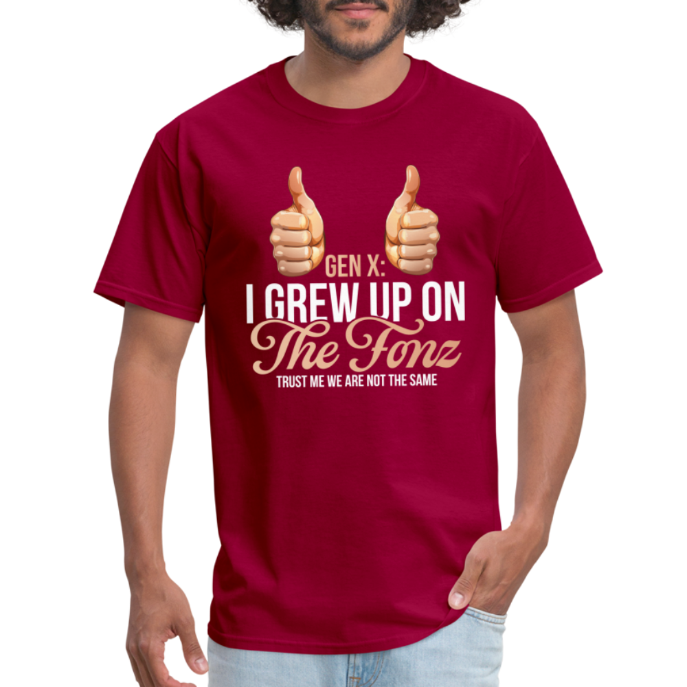 Gen-X  " I grew up on The Fonz" Tshirt - dark red