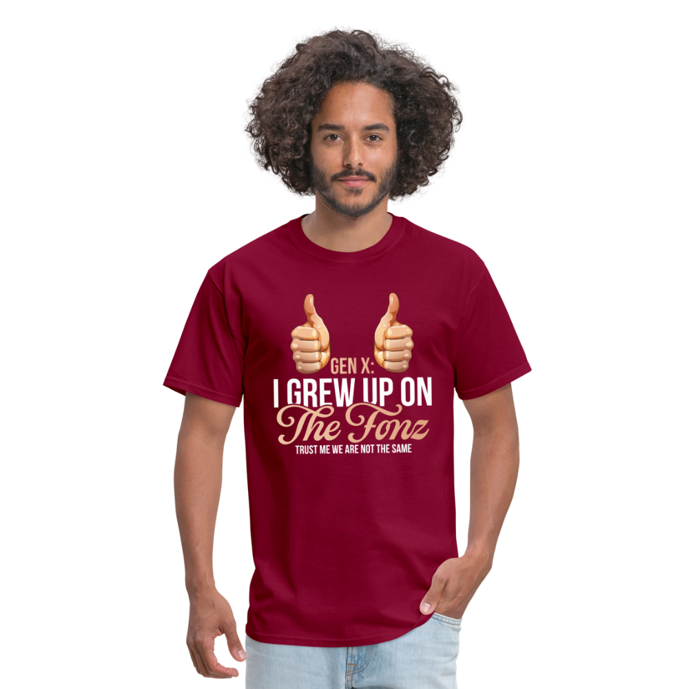 Gen-X  " I grew up on The Fonz" Tshirt - burgundy