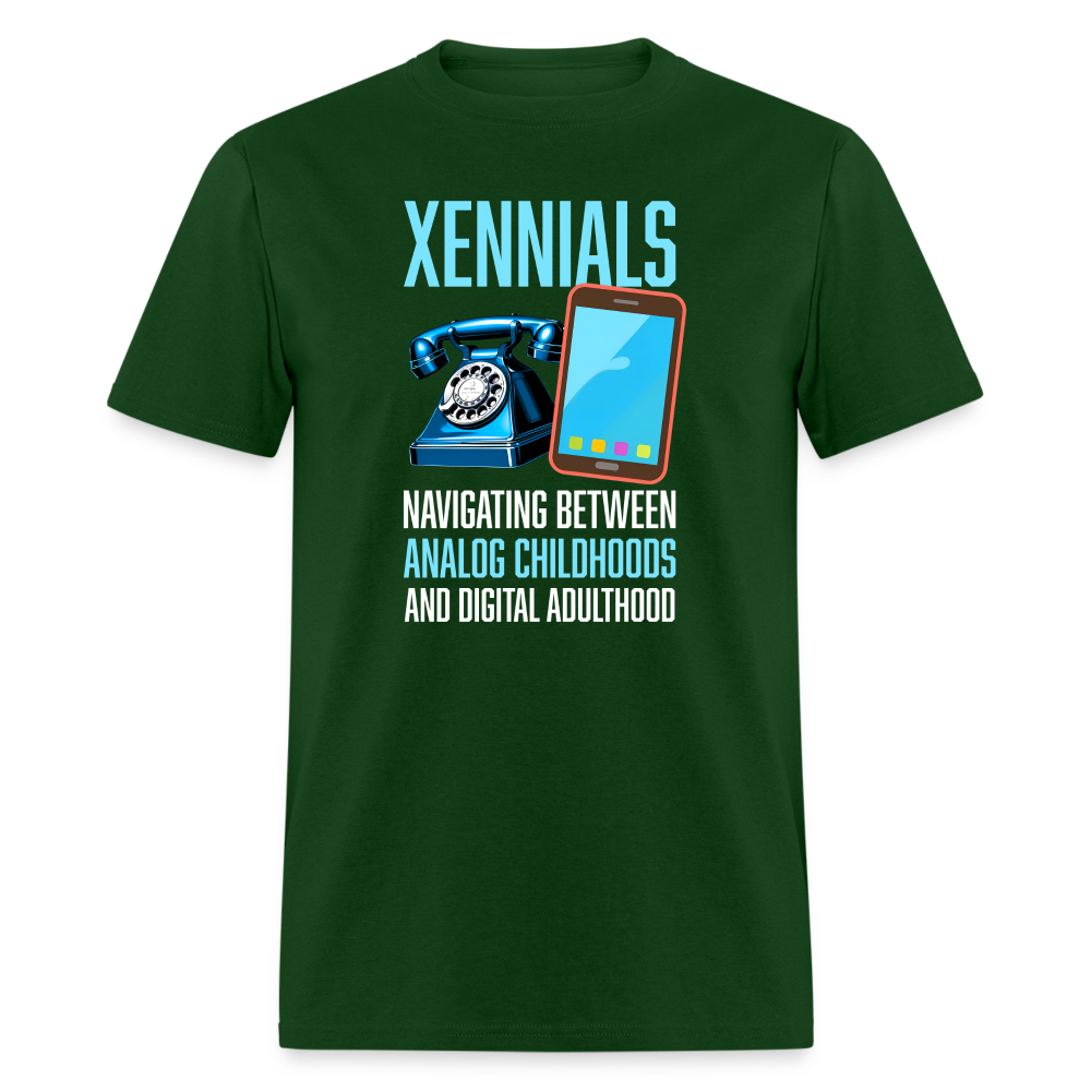 Xennial Analog and Digital Tshirt - forest green