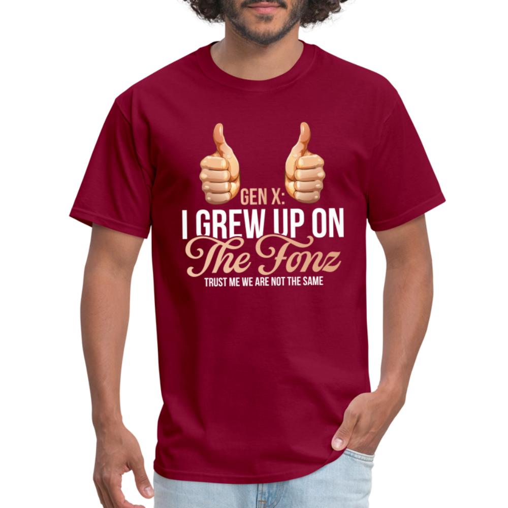 Gen-X  " I grew up on The Fonz" Tshirt - burgundy